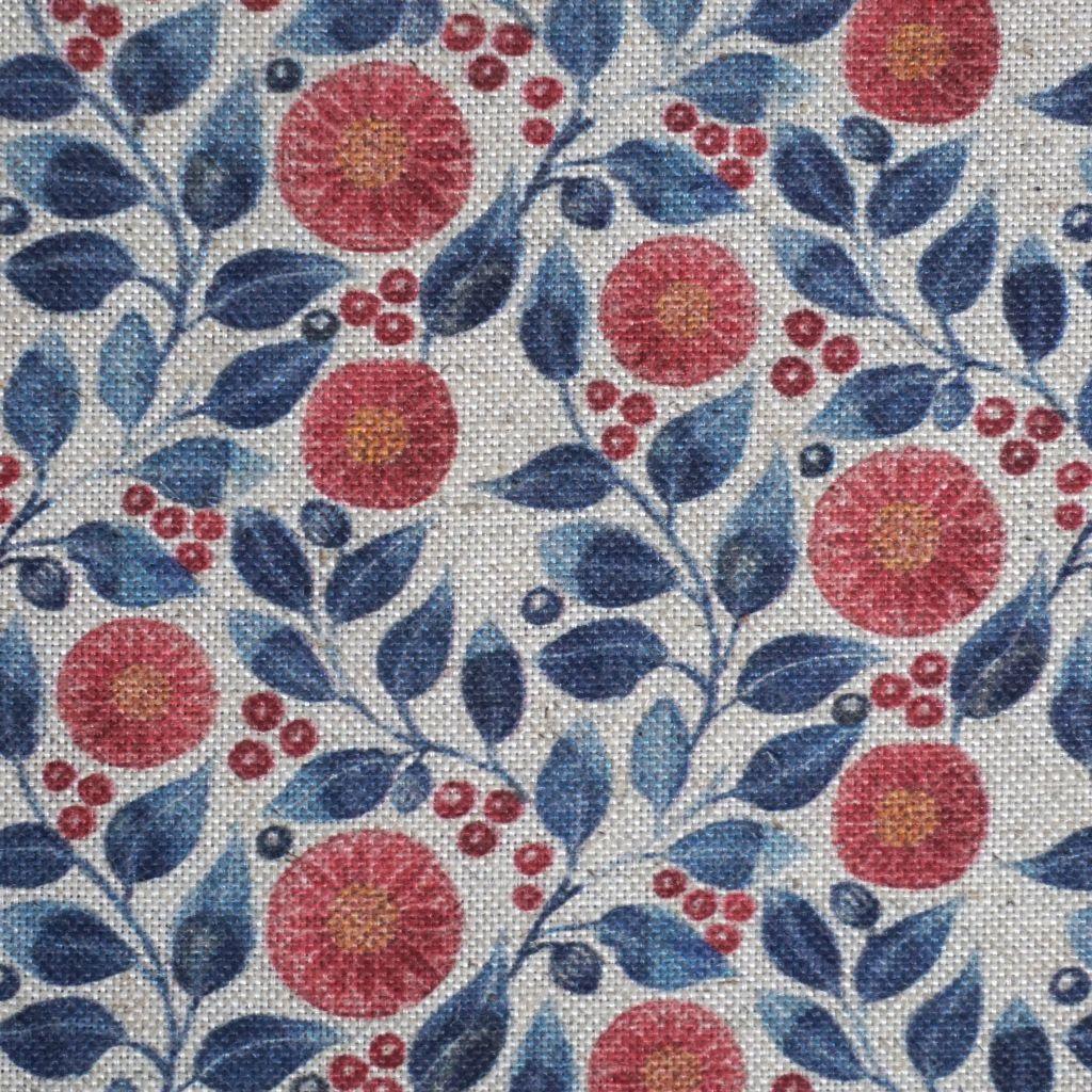 Dekostoff Baumwolle Leinen Blüten Blätterranken blau rot